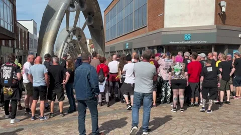 Blackpool, UK. 2025 Aug, 10: Punks assemble in Birley Street. 4k video Stock Footage 314614582