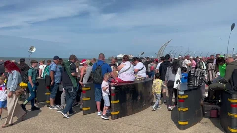 Blackpool, UK. 2025 Aug 10. Seafront Bollards anti-terrorist barriers. 4k video Stock Footage 314645462