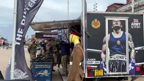 Blackpool UK 2025 Aug 10. Army recruiting team. 4k Video Stock Footage 314718916