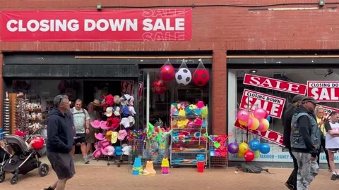 Blackpool, UK 2025 Aug 10. Discount store closing down. 4k Video Stock Footage 314719081