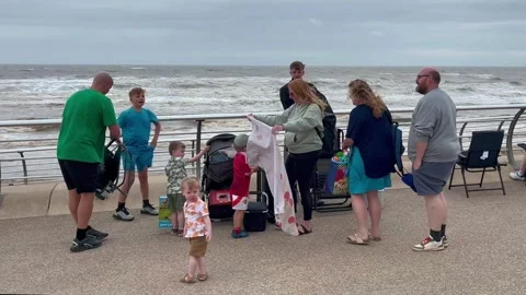 Blackpool, UK 2025 Aug 10. Airshow arrivals on a windy day. 4k video Stock Footage 314777048