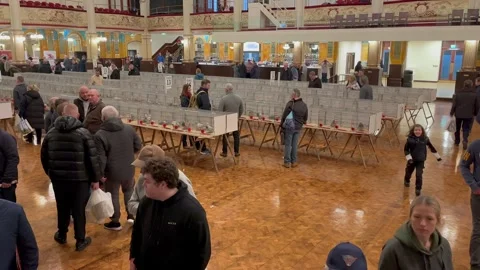 Blackpool, UK. 2025 Jan 18: Winter Gardens Royal Pigeon Racing Show Stock Footage 298585196