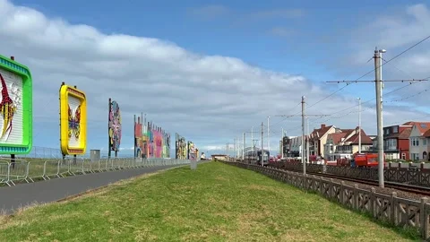 Blackpool, UK 30 Jul 2024; Huge illuminations displays being erected &amp; connected Stock Footage 280482698
