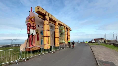 Blackpool, UK 30 Jul 2024; Huge illuminations displays being erected &amp; connected Stock Footage 280486423
