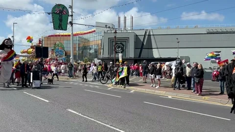 Blackpool, UK 8 June 2024: Summer rainbow Pride festivities by the seaside. Stock Footage 277105211