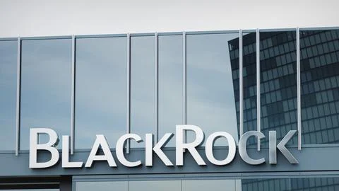 BlackRock Stock data presented on the logo of the office facade editorial Stock Photos