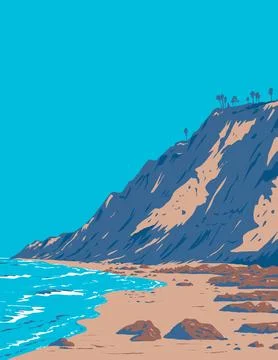 Black's Beach in Torrey Pines La Jolla San Diego California USA WPA Poster Ar Stock Illustration