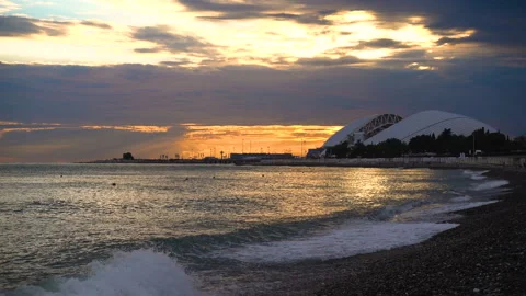 Blacksea Beach At Sundown Waves Rolling In Golden Sunlight Stock Footage 90042431
