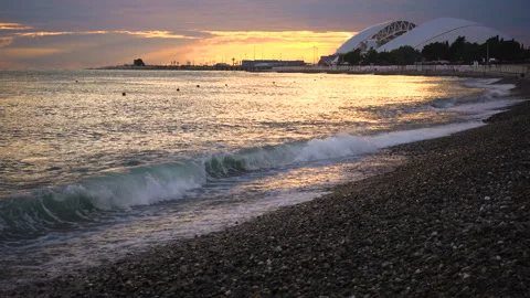 Blacksea Beach At Sundown Waves Rolling In Golden Sunlight Stock Footage 90042780