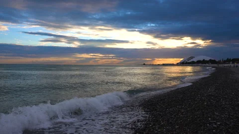 Blacksea Beach At Sundown Waves Rolling In Golden Sunlight Stock Footage 90043224