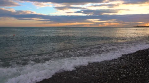 Blacksea Beach At Sundown Waves Rolling In Golden Sunlight Stock Footage 90043228