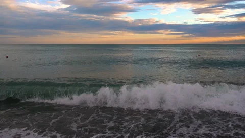 Blacksea Beach At Sundown Waves Rolling In Golden Sunlight Stock Footage 90043389