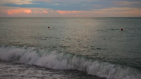 Blacksea Beach At Sundown Waves Rolling In Golden Sunlight Stock Footage 90043593