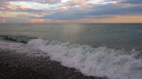 Blacksea Beach At Sundown Waves Rolling In Golden Sunlight Stock Footage 90043955