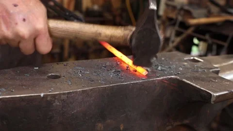 Blacksmith at the anvil closeup Stock Footage 158583020