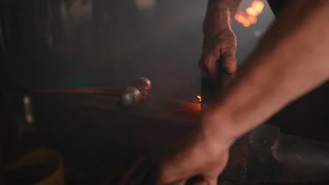 Blacksmith Brushing Steel Stock Footage 291500847