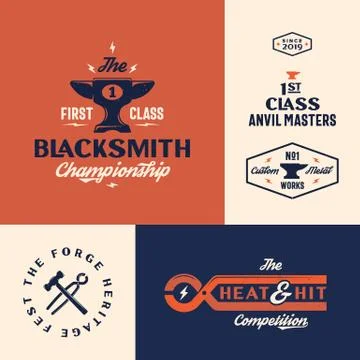 Blacksmith Championship Abstract Vector Vintage Signs, Emblems or Logo Templates Stock Illustration