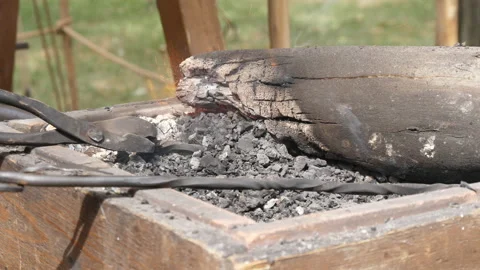 Blacksmith charcoal forge burning 4k Video stock 138197356