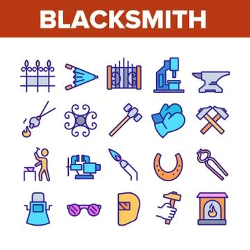 Blacksmith Collection Elements Icons Set Vector Illustrazione stock