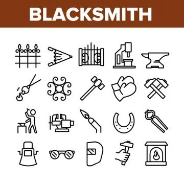 Blacksmith Collection Elements Icons Set Vector Illustrazione stock