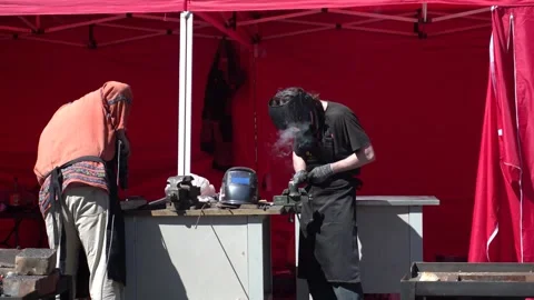 Blacksmith Competition at Folk Crafts Fair Stock Footage 342699922