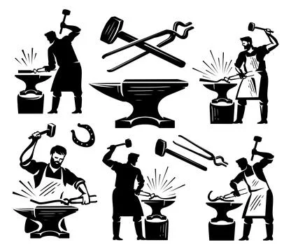 Blacksmith craft concept isolated on white background. Workshop metal work Stock Illustration