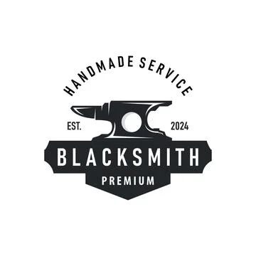 Blacksmith craft logo design with black silhouette antique workshop emblem .. Stock Illustration