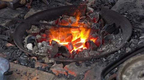 Blacksmith Fireplace coal fire burning Stock Footage 37726715