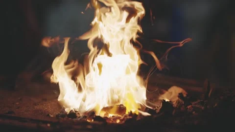 Blacksmith Forge Fire Heating Metal in Traditional Workshop Video stock 339751453