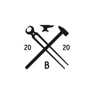 Blacksmith / Forge / Foundry with crossed hammer and pliers logo design Illustrazione stock
