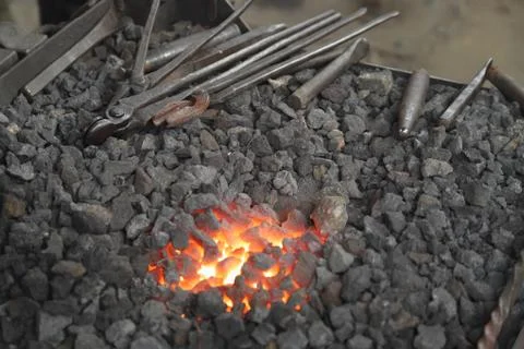 Blacksmith forge with tools Stock Photos