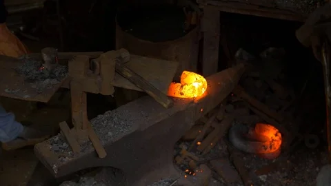 Blacksmith forges metal, smithwork Stock Footage 71391581