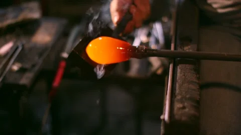 Blacksmith Forging Glowing Hot Iron on Anvil, Traditional Smithy, Close Up Shot Stock Footage 341338620