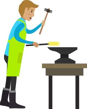 Blacksmith forging metal vector icon isolated on white Stock Illustration