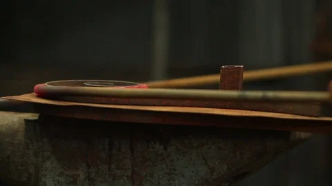 Blacksmith forging red hot iron Stock Footage 72219833