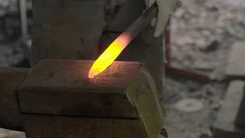 Blacksmith Hammer and Anvil Forging Blade Stock Footage 139580996
