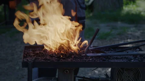 Blacksmith Heating Steel In Coal Forge Stock Footage 340321336