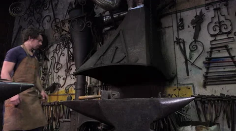 Blacksmith in his workshop Video stock 58149073