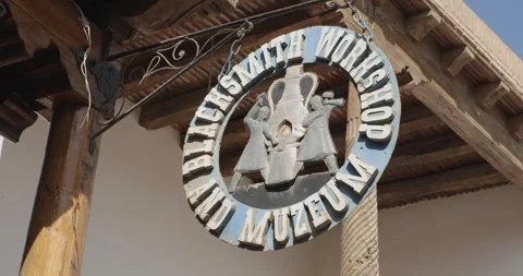 The Blacksmith History Forge Museum signboard in Bukhara, Uzbekistan - March 30 Stock Footage 272818601