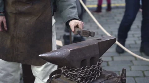 Blacksmith Hitting Hammer On Anvil Video stock 235971232
