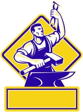 Blacksmith holding hammer with anvil Stock Illustration