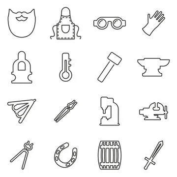 Blacksmith Icons Thin Line Vector Illustration Set Stock Illustration