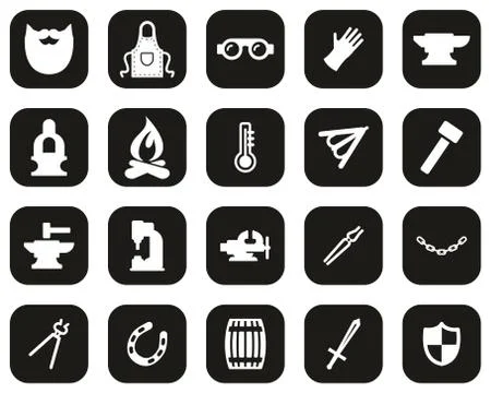 Blacksmith Icons White On Black Flat Design Set Big Stock Illustration