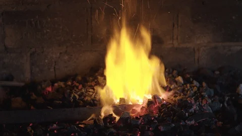 Blacksmith Iron in the Fire Stock Footage 129553847