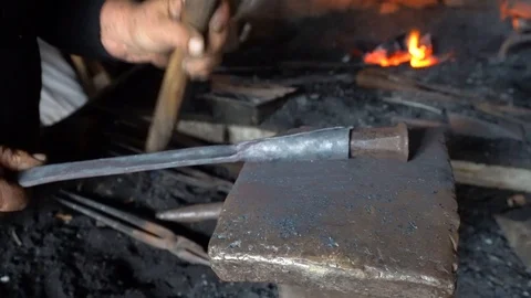 Blacksmith iron worker at work. Stock Footage 122438102