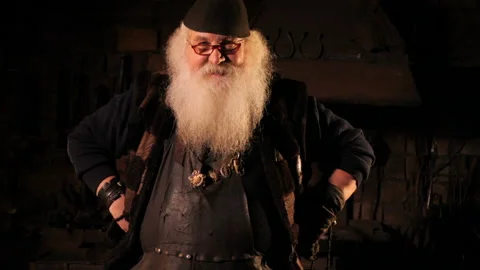 A blacksmith with a long bread portrait Stock Footage 103870668