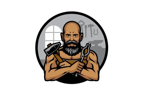 Blacksmith Mascot logo illustration vector Stock Illustration