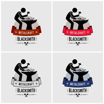Blacksmith metal work logo design. Vector artwork of a blacksmith forging and Illustrazione stock