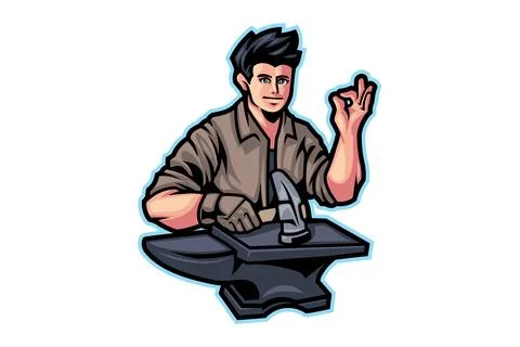 Blacksmith metal worker mascot logo illustration vector Stock Illustration