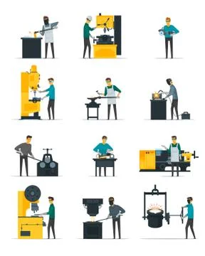 Blacksmith Metalworking Process Flat Icons Collection Stock Illustration